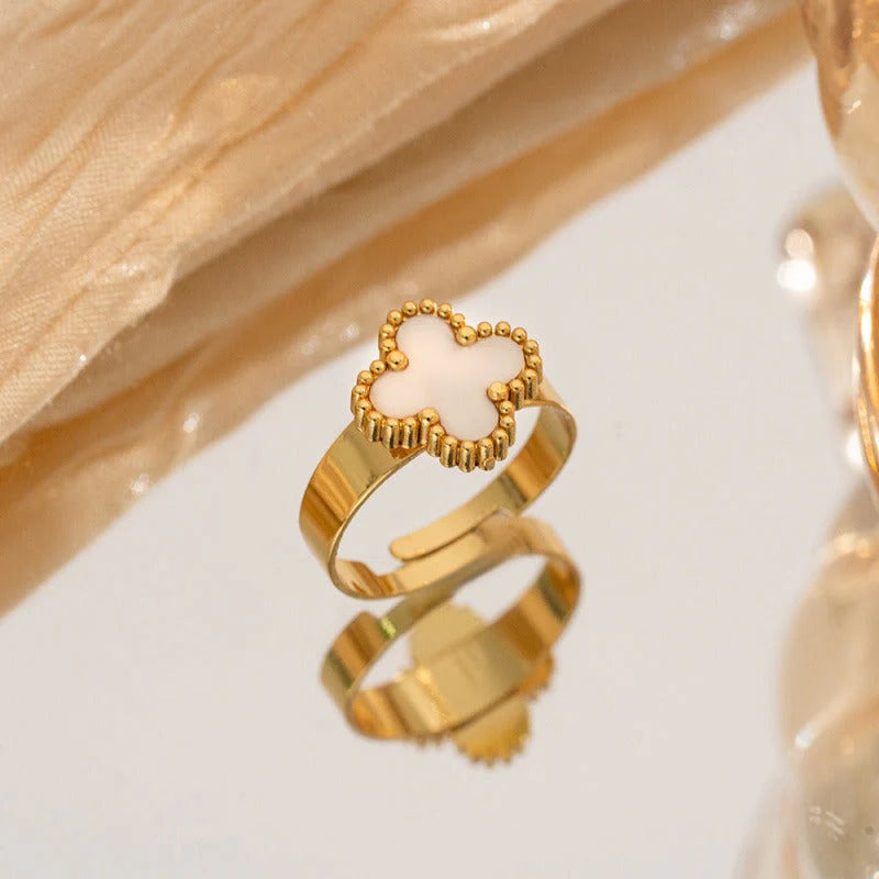 SS-11445-11451 - Luxury Gold & Silver White Flower - Ring