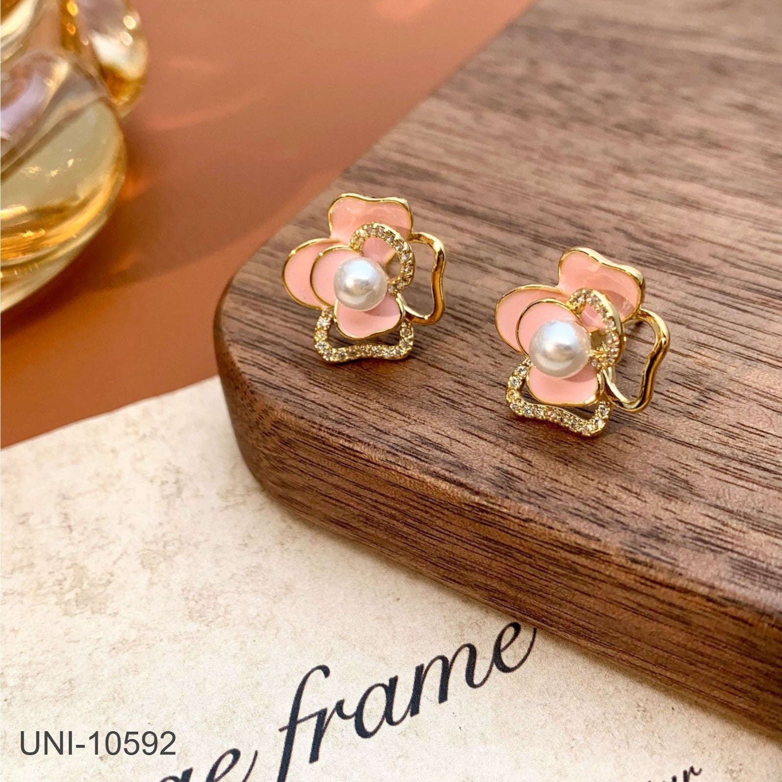 UNI-10592  - Pink Flower - Earring