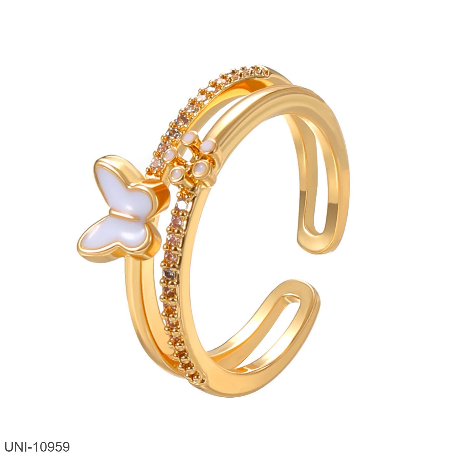 UNI-10959 - White Butterfly Gold - Ring