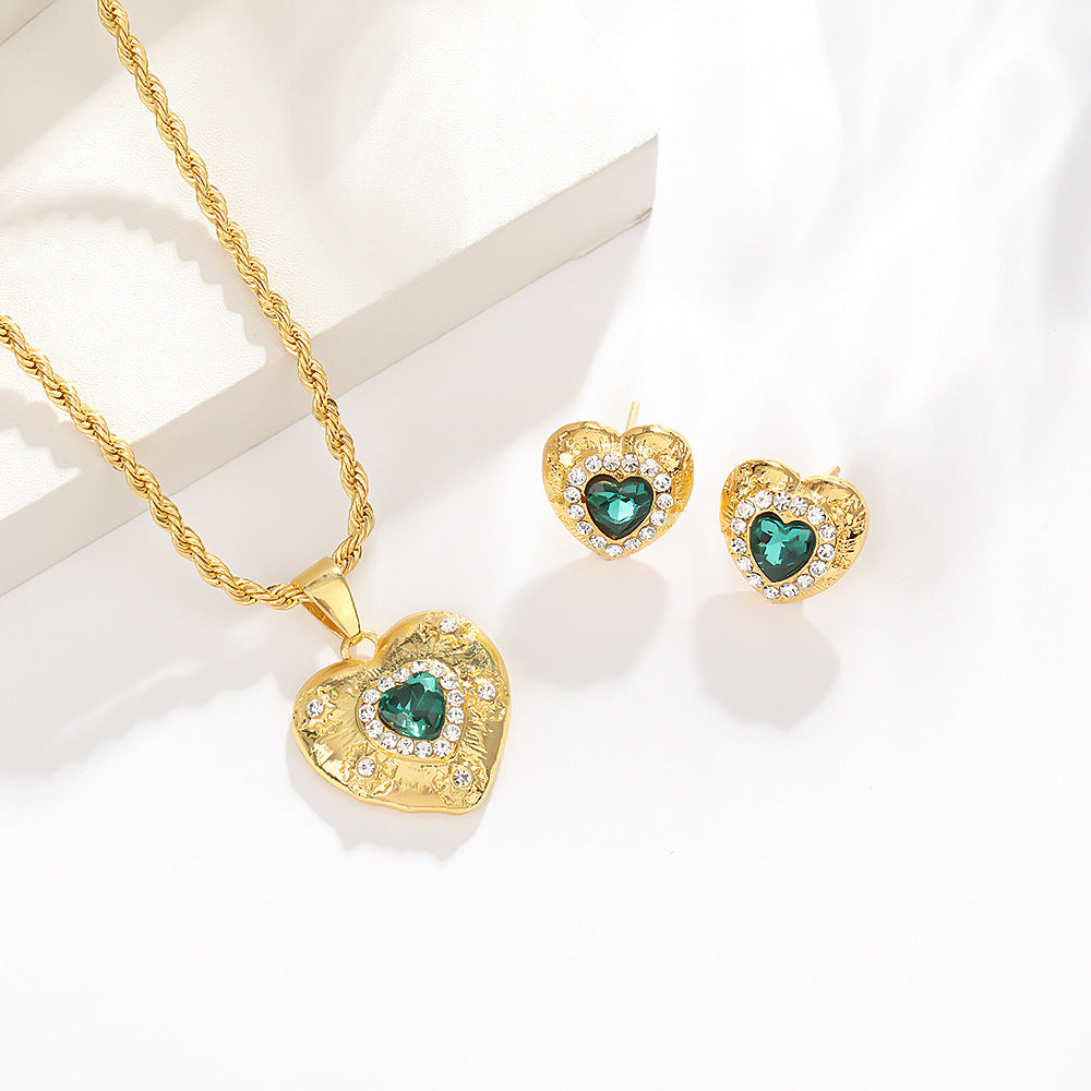 UNI-10543 - Green Crystal Diamond Gold  - Jewelry Set