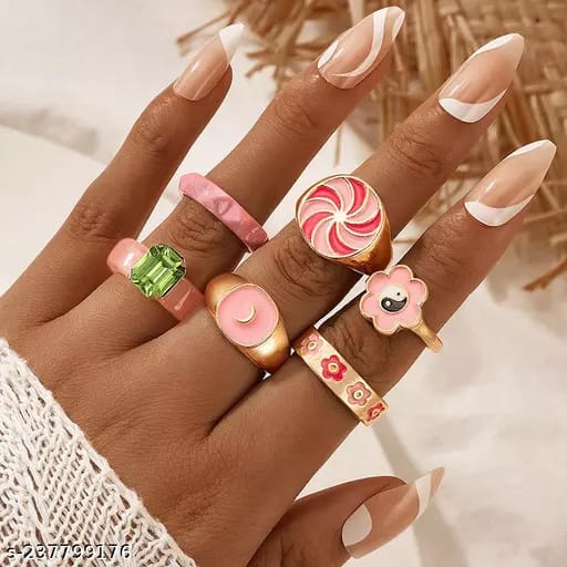 UNI-10771-1 - Flower &  Pink Cuties - Ring Set Of 6