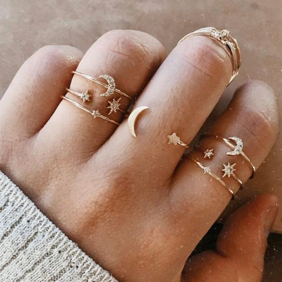 UNI-10168-9 - Foiled Moon Diamond - Ring Set Of 7
