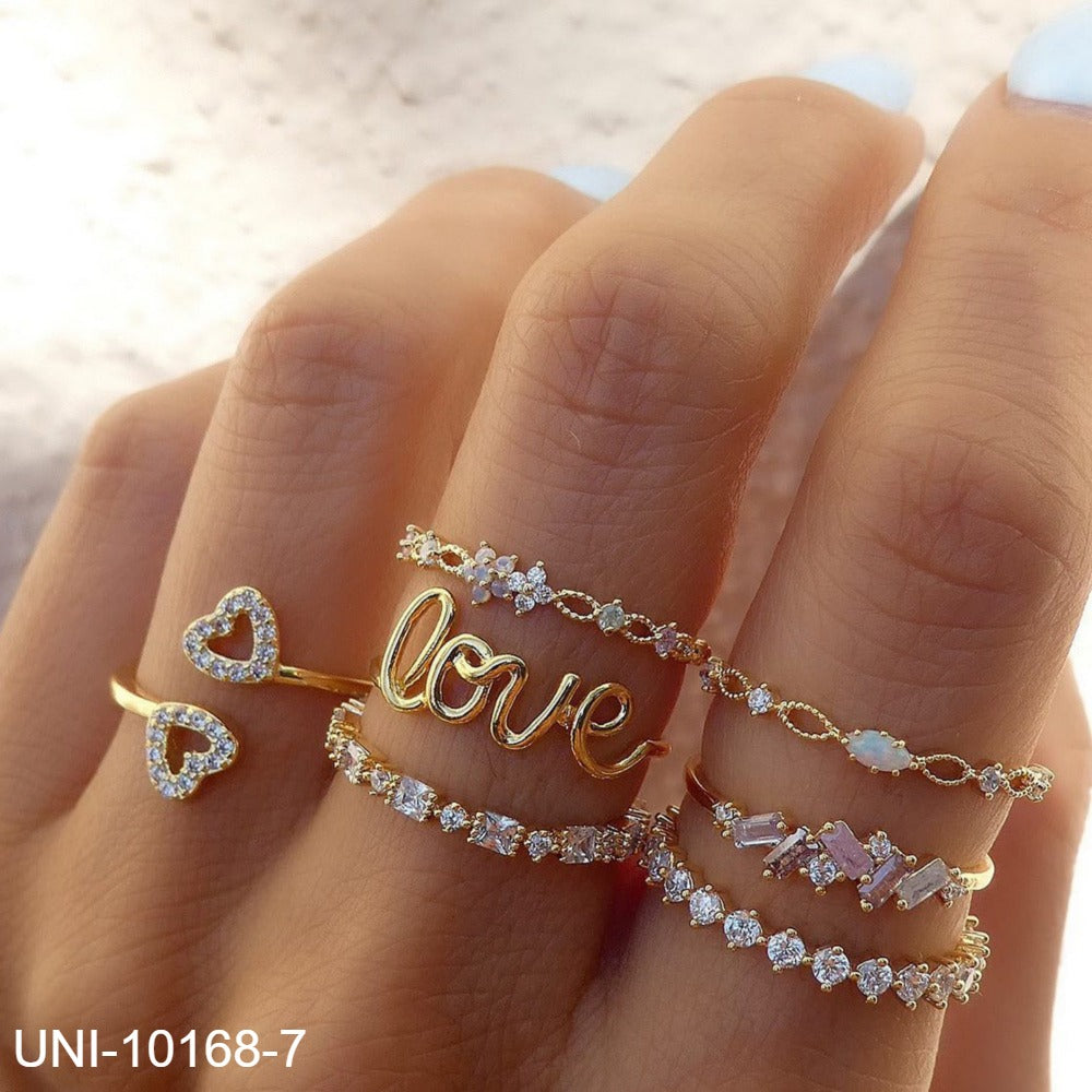 UNI-10168-7 - Sparkle Love Diamond Gold - Ring Set Of 7