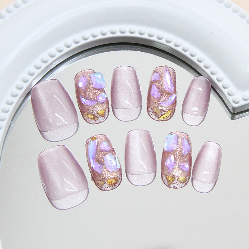 N-129 - Diamond Pink - Press On Nail Set Of 24
