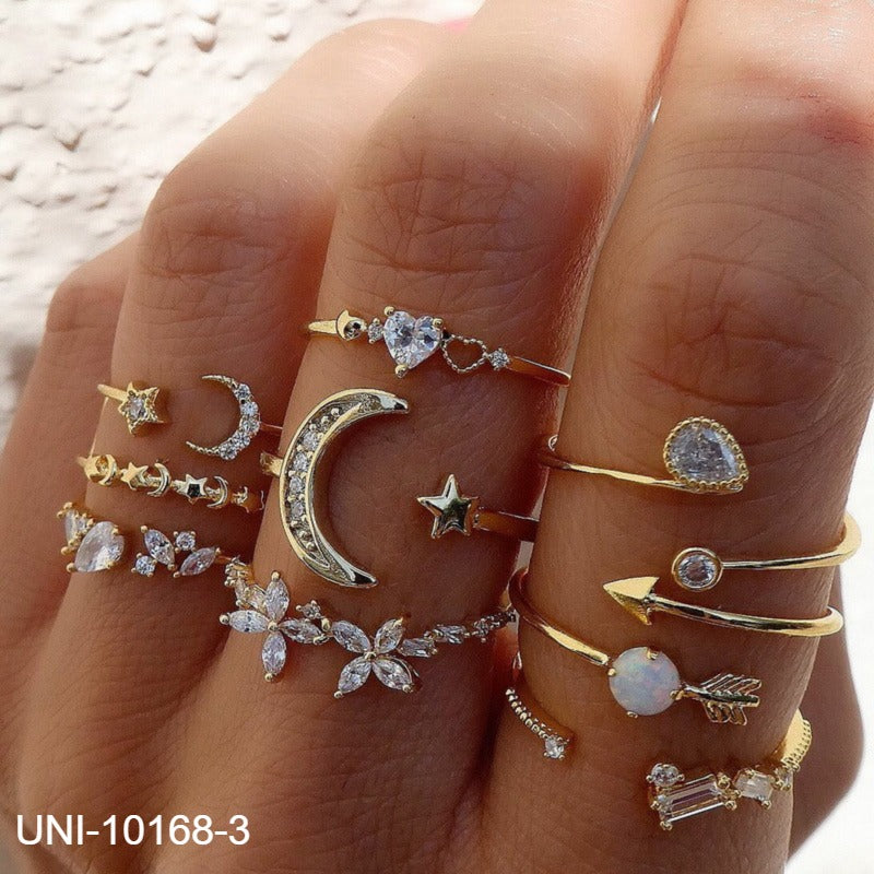 UNI-10168-3 - Sparkle Moon Diamond Ring Set Of 10 - Style 3