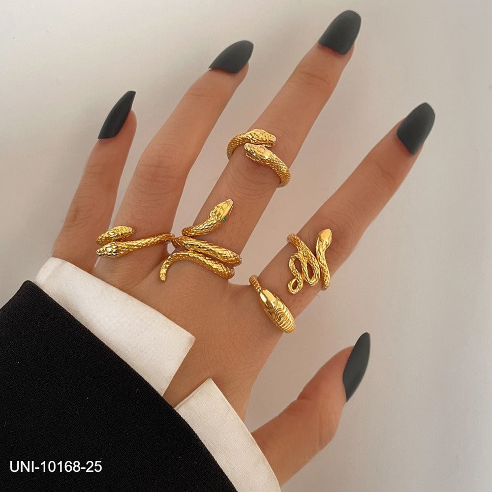 UNI-10168-25  - Gold Snake - Ring Set Of 5