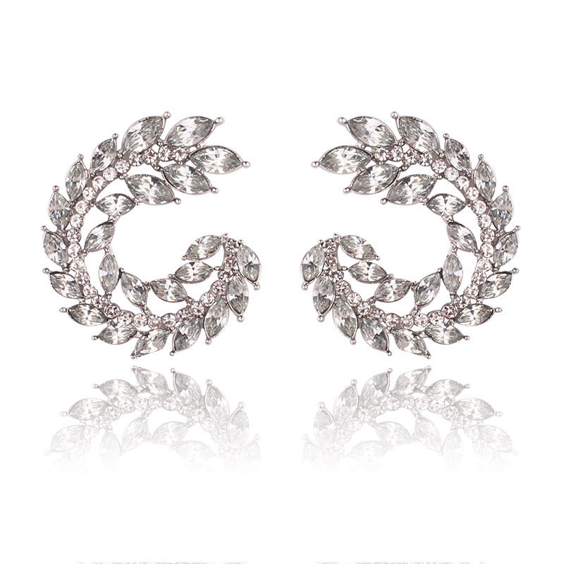 UNI-11656 - White  Diamond Leaf - Earring