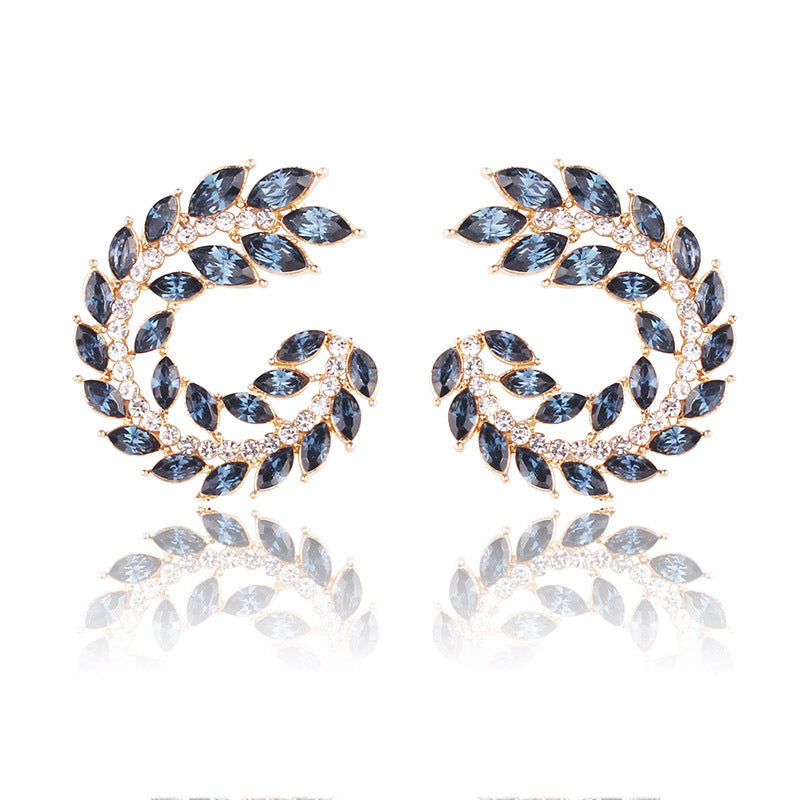 UNI-11655 - Dark Blue Diamond Leaf - Earring