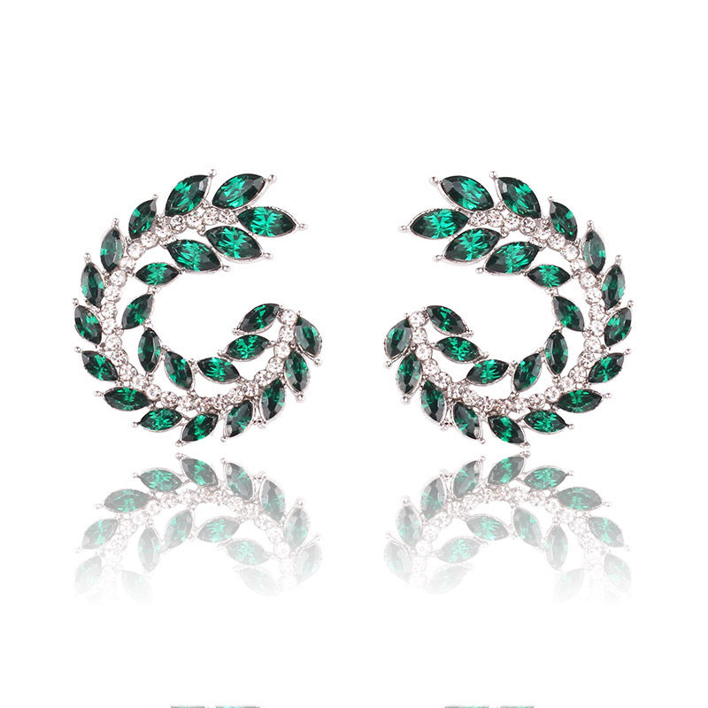 UNI-11657 - Green Diamond Leaf - Earring