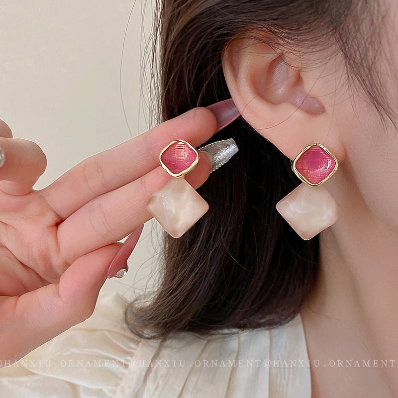 UNI-10577 - Watercolor Pink & Green Stone - Earring