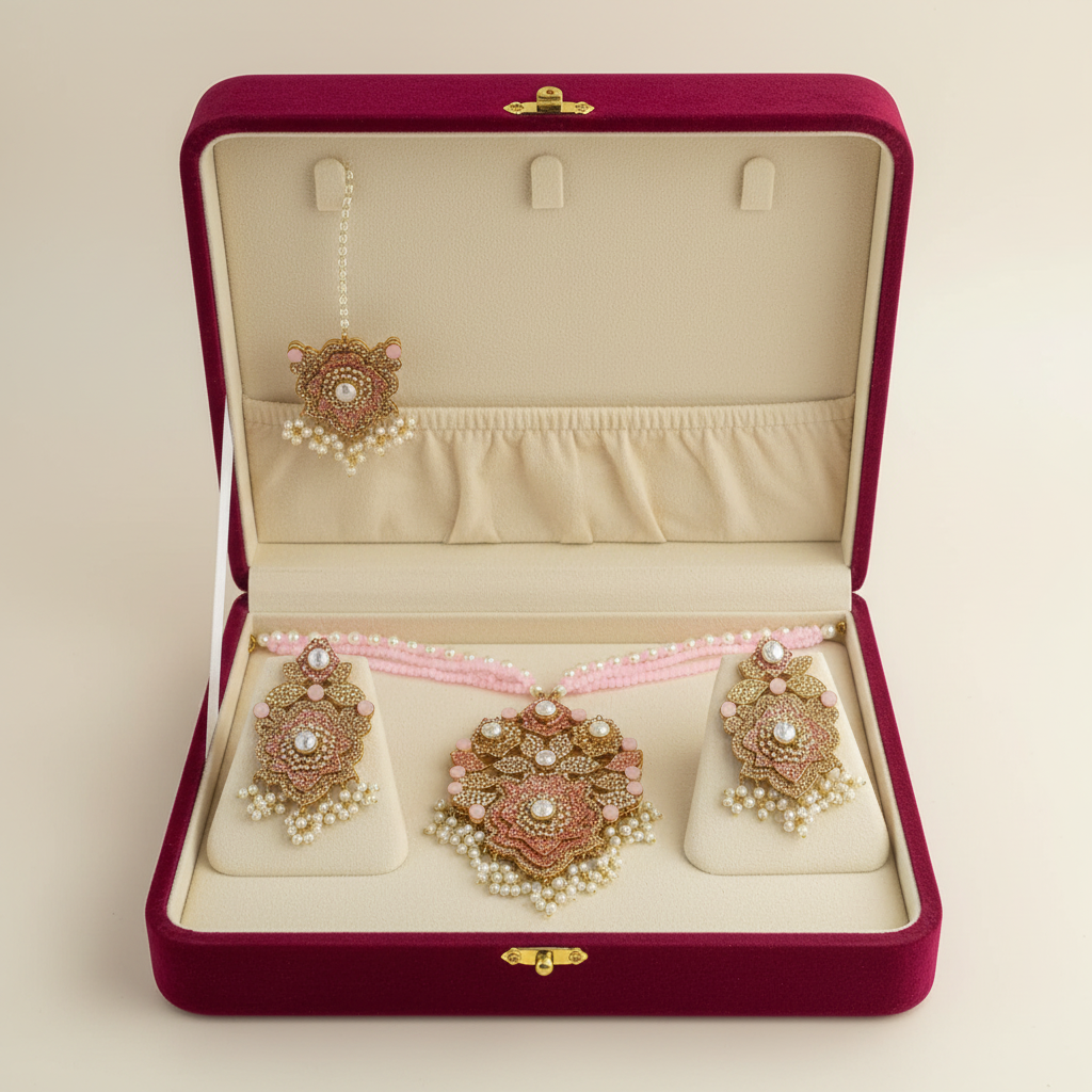 PJ-167 -  Lxury Pearl & Diamonds Mala - Jewelry Set Style 2