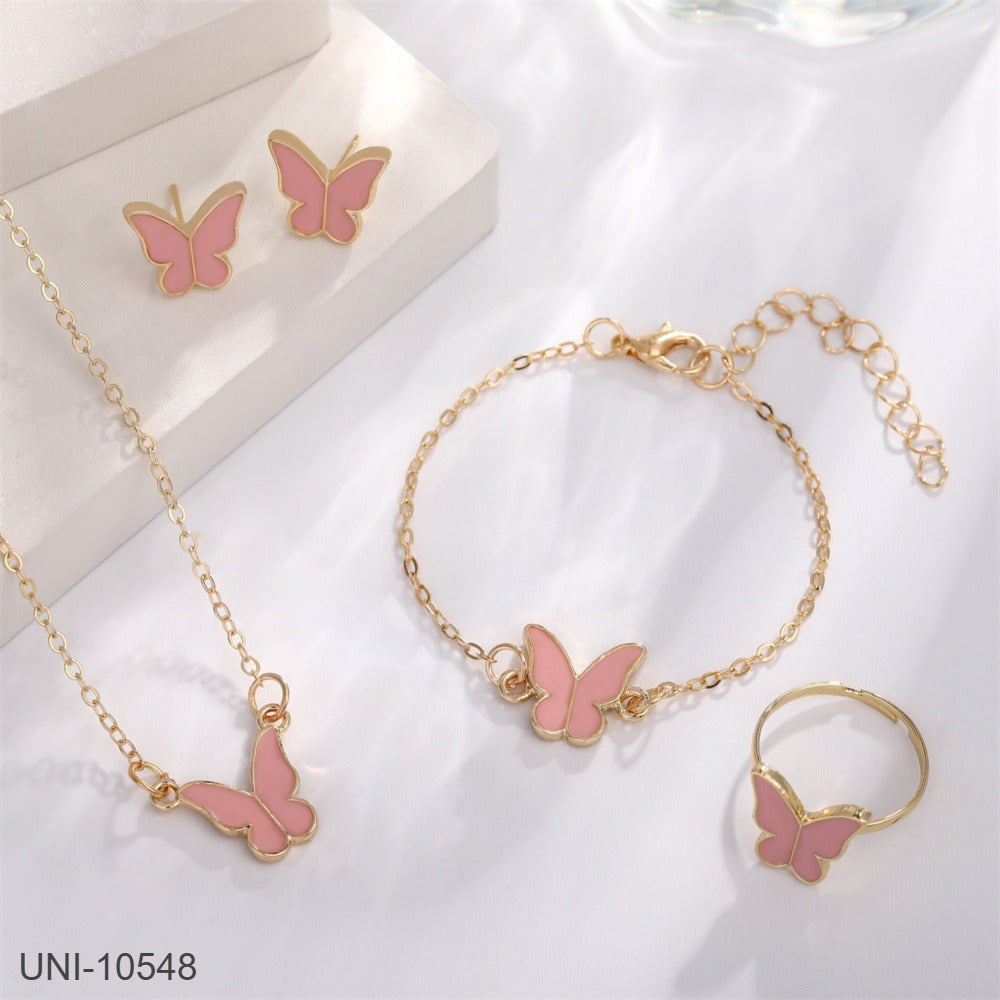 UNI-10548 - Beautiful Pink Butterfly Gold  - Jewelry Set
