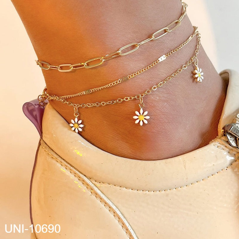 UNI-10690 - Daisy Flower Gold Chai - Anklet Set Style 1