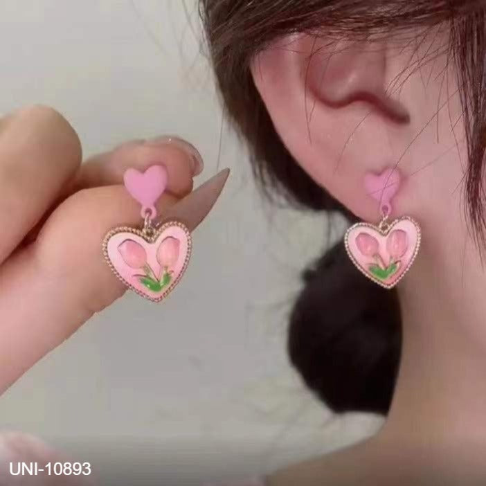 UNI-10893 - Pink Heart Flower - Earring
