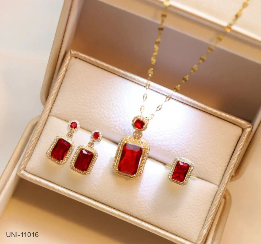 UNI-11016 - Red Gem Gold - Jewelry Set