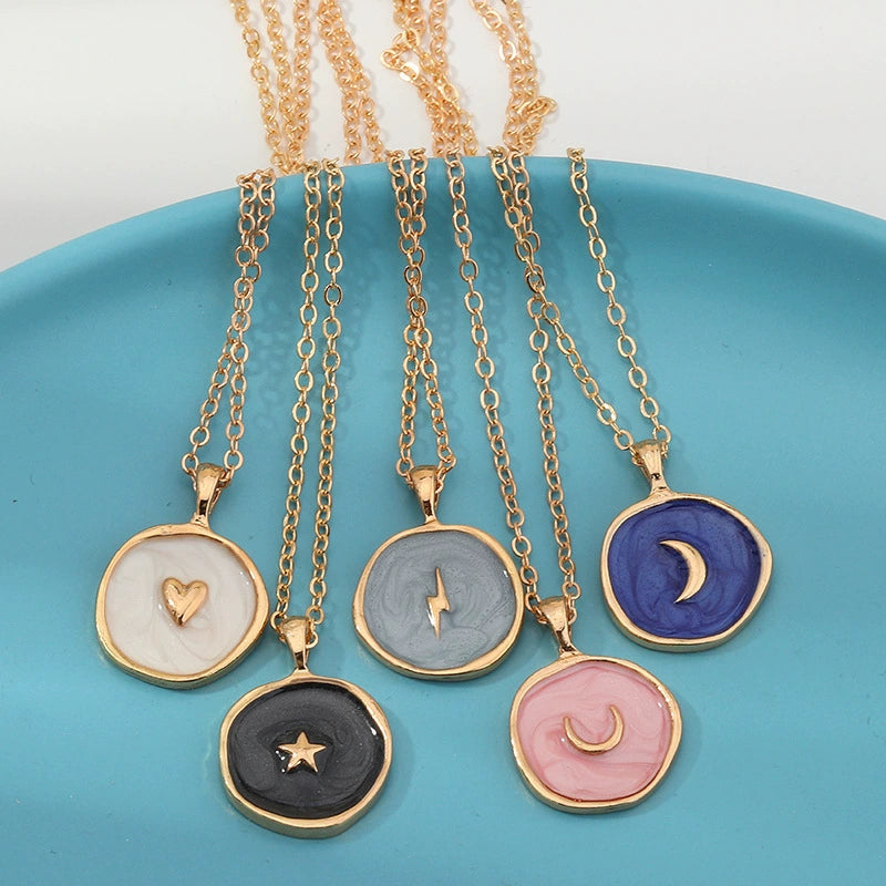 UNI-12415 - Enameled Moon - Necklace