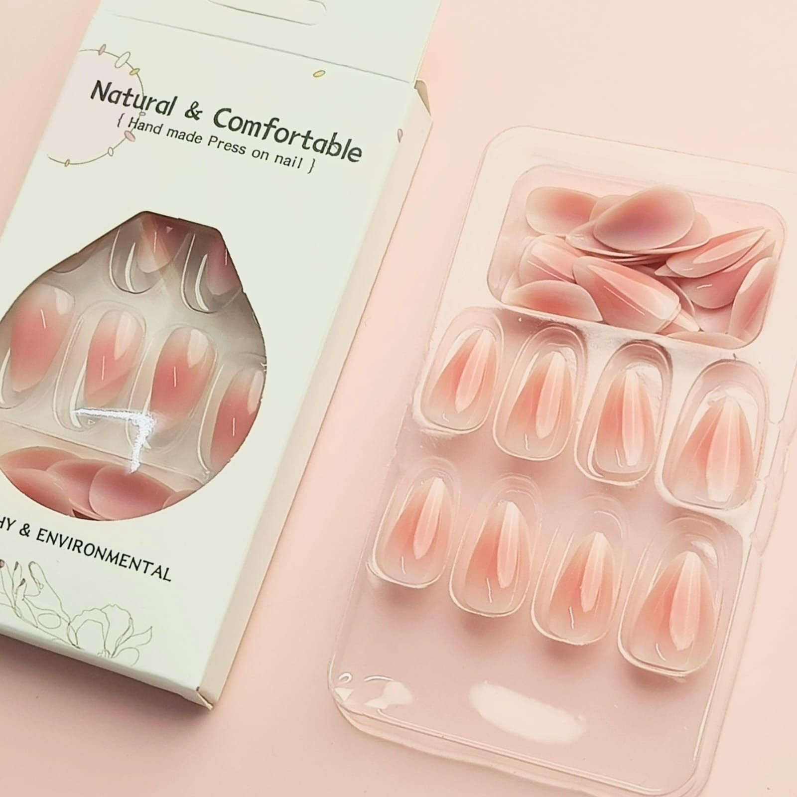 N-329 - Pinkish White Pastel - Press On Nail Set Of 24 - Free 24 Pcs Sticker Sheet Included