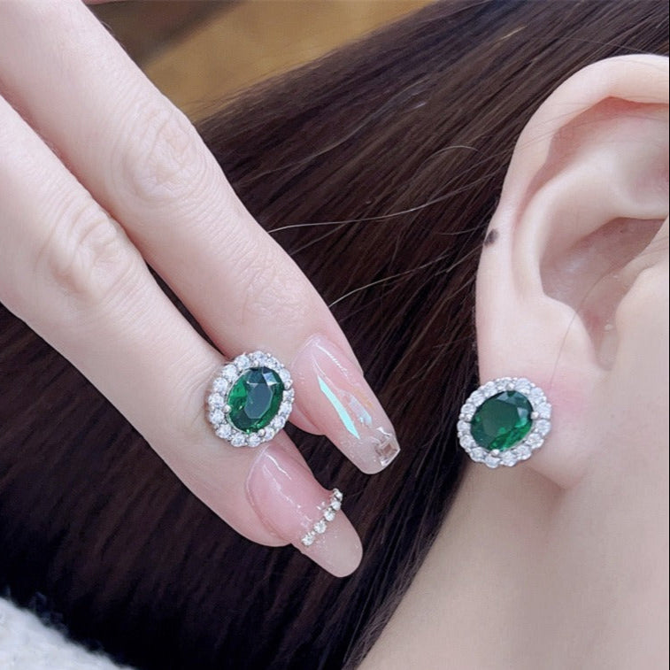 UNI-11036-2 - Green Diamond Silver - Earring