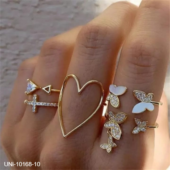 UNI-10168-10 - Blinky Butterfly & Heart Gold - Ring Set Of 5