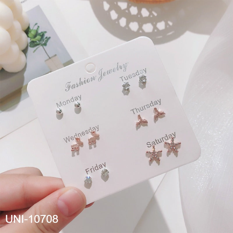 UNI-10708 - Fancy Mini - Ear Studs Set Of 6 - Style 2