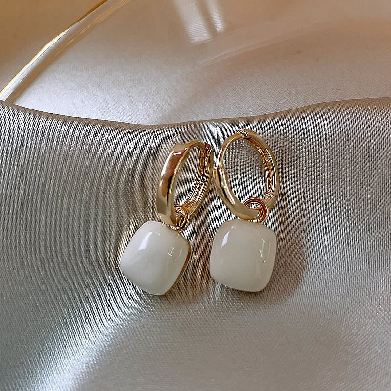 UNI-10367 - Square White Circle Hoop - Earring