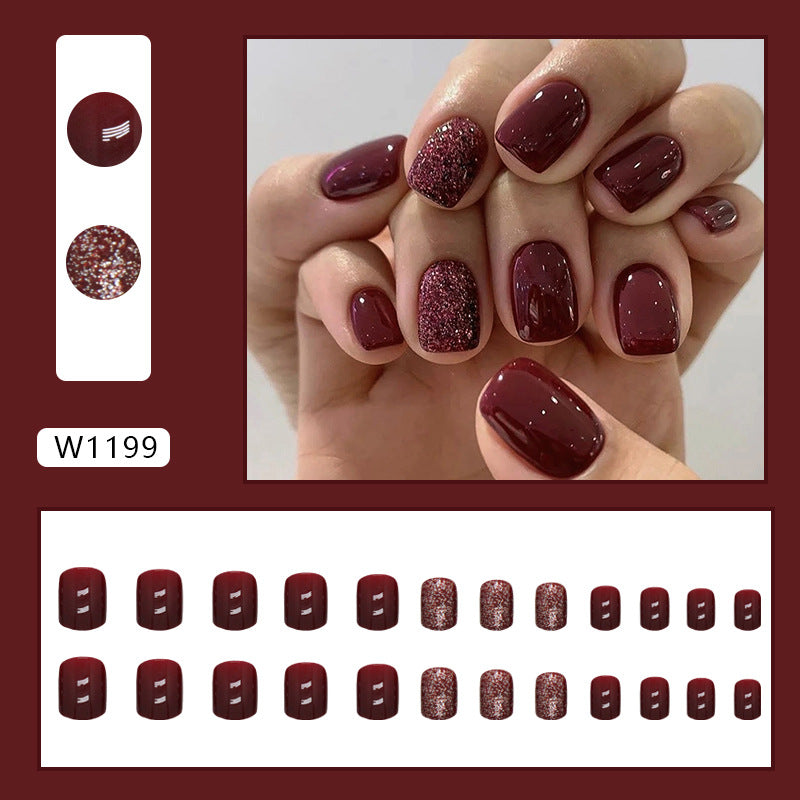 N-115 - Glittery Maroon  - Press On Nail Set Of 24