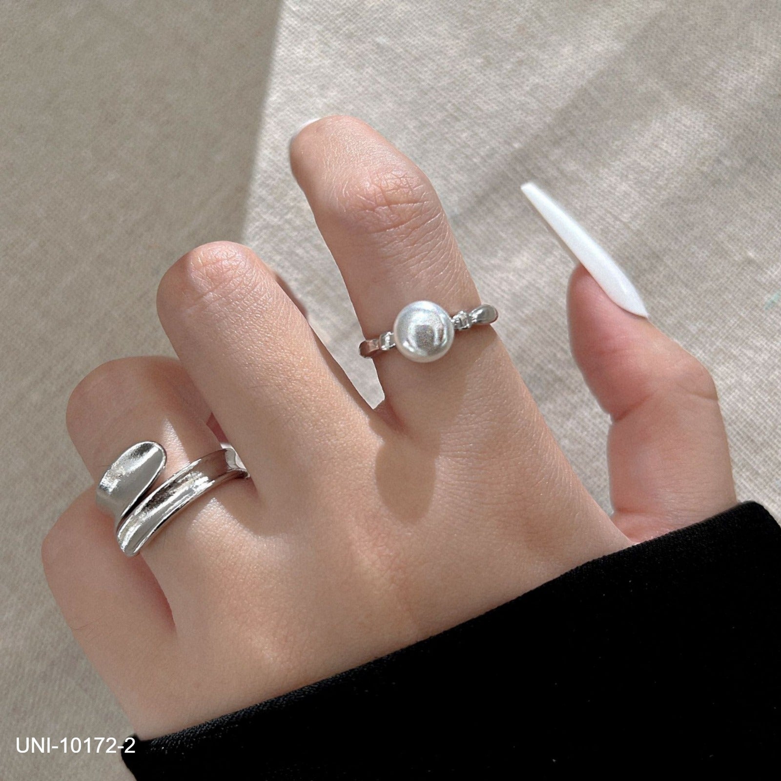 UNI-10172-2- Pearly Classy Silver - Ring Set of 2