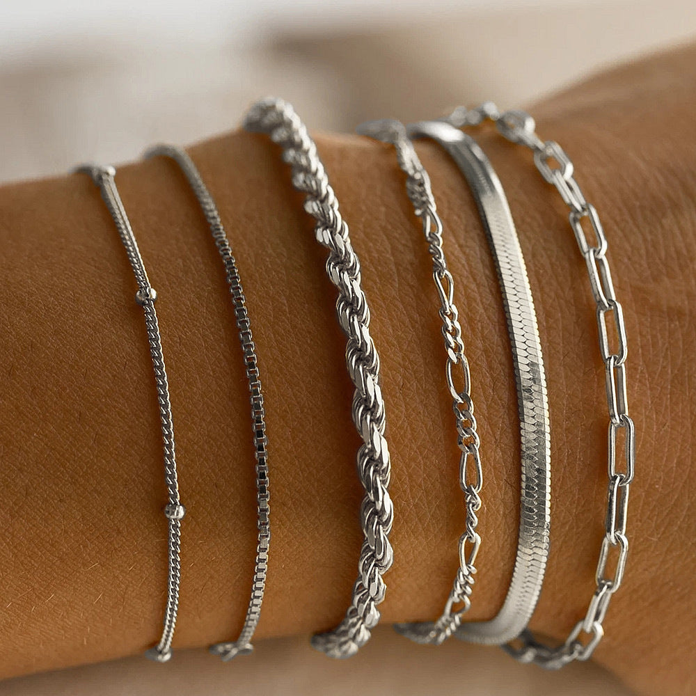 UNI-10598 - Silver Chain - Bracelet Set of 6