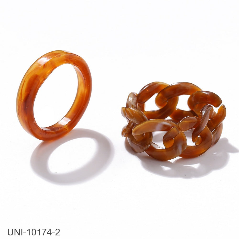 UNI-10174-2 - Chunky Chain Brown - Ring Set of 2