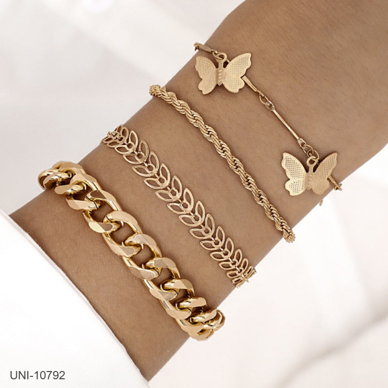 UNI-10792 - Butterfly Charms Gold Chain  - Bracelet Set of 4