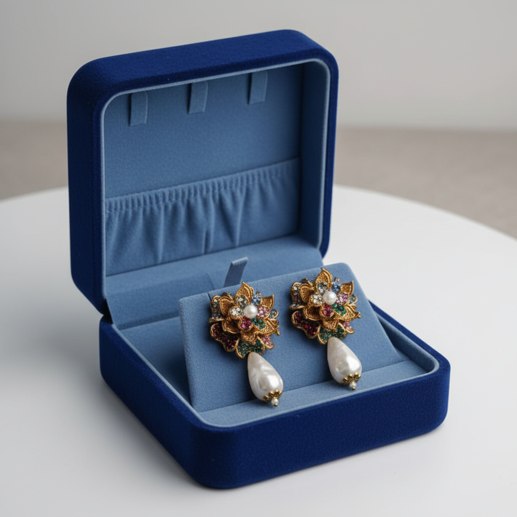 PJ-191 - Multi Flower  Luxury Vintage Gold  - Earring