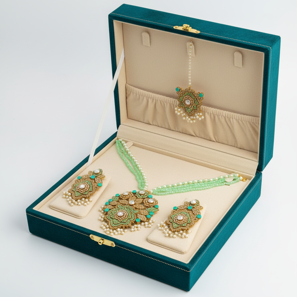 PJ-166 -  Luxury Pearl & Diamonds Mala - Jewelry Set Style 1