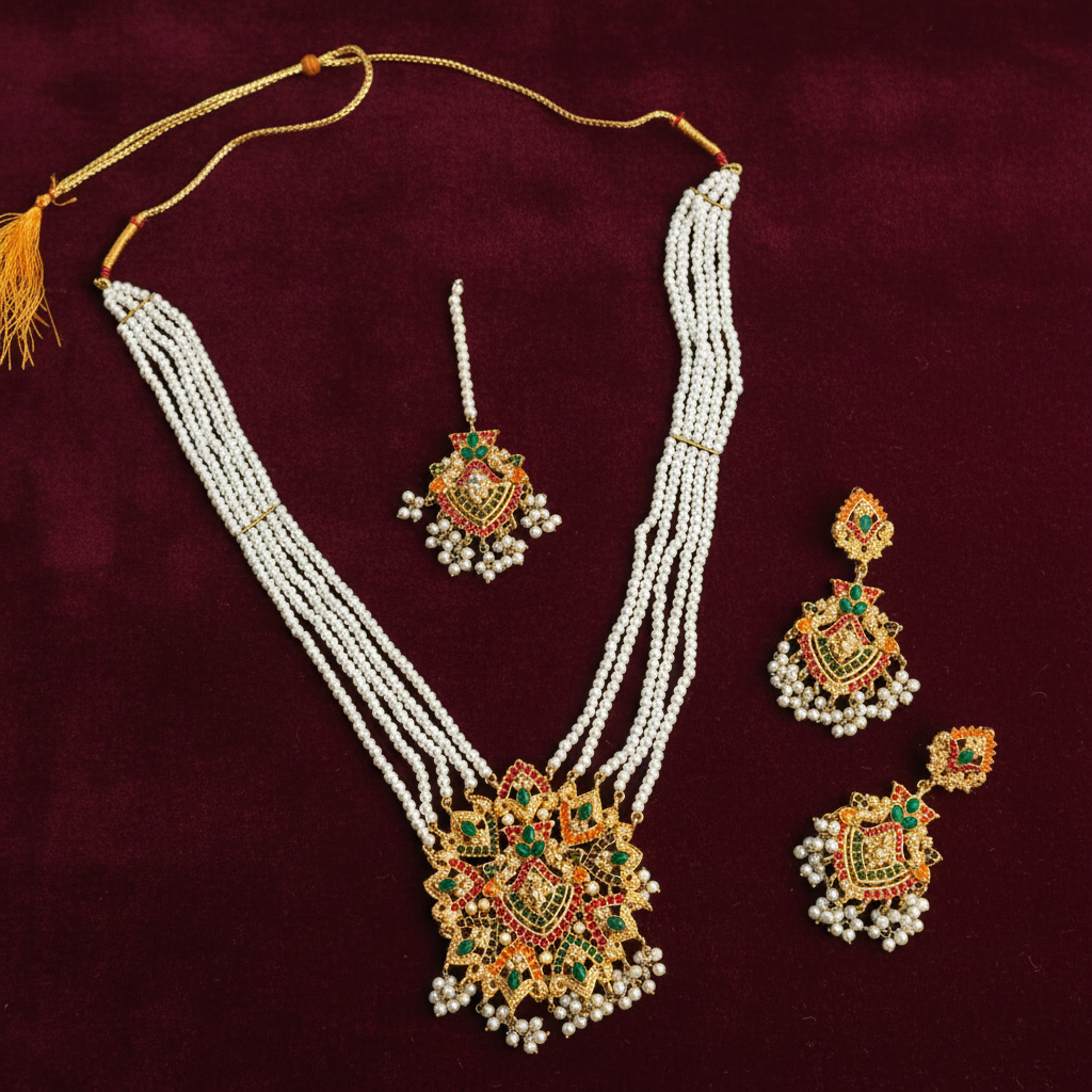 PJ-179 -  White Pearls & Luxury Mala - Jewelry Set Style 2