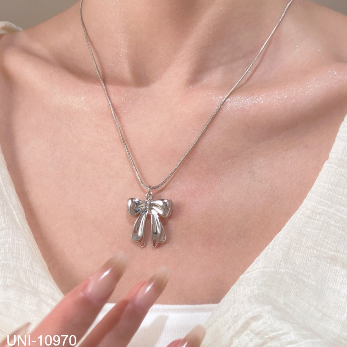 UNI-10970 -  Silver Bow  - Necklace Style 3