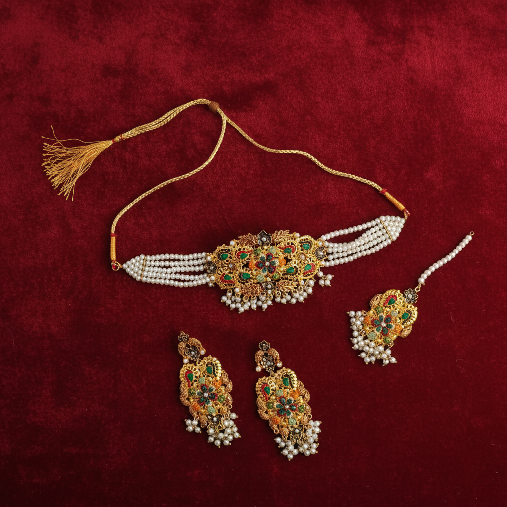 PJ-204 - Green Diamonds Mala - Jewelry Set