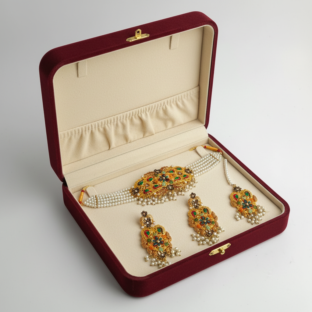 PJ-204 - Green Diamonds Mala - Jewelry Set