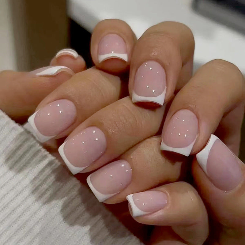 N-132 - Soft Pink & White k - Press On Nail Set Of 24