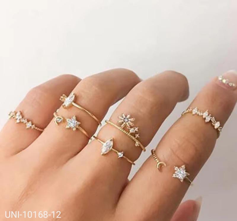 UNI-10168-12 - Sparkle Star Gold - Ring Set Of 7