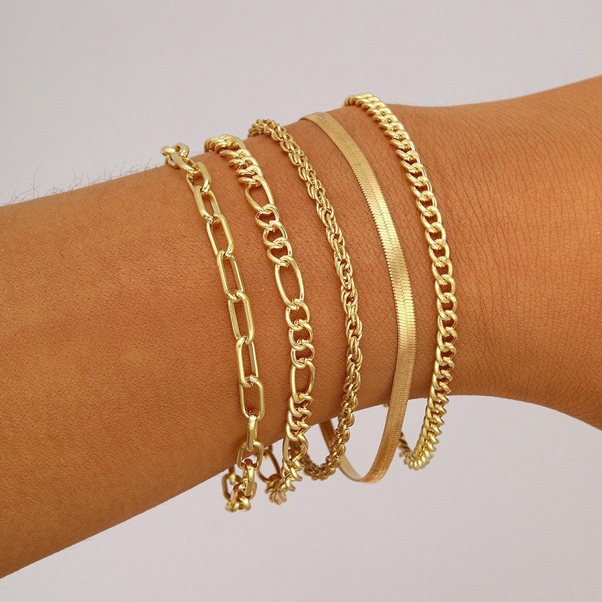 UNI-10602  - Classy Gold Chain - Bracelet Set of 5