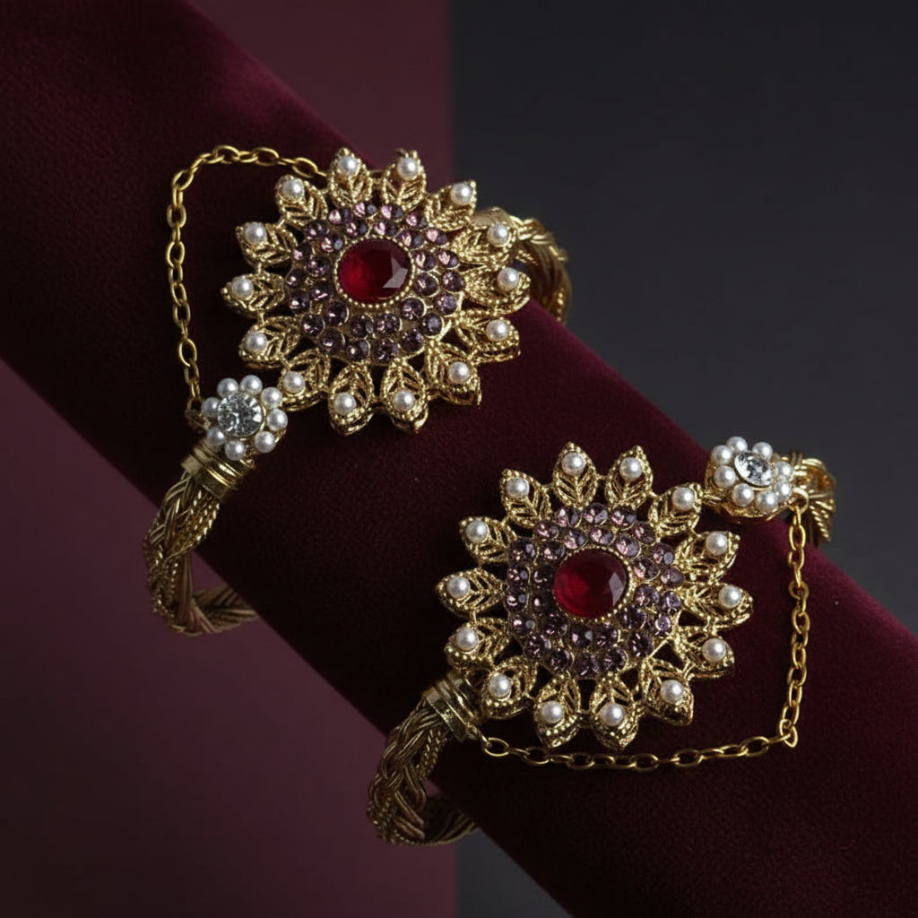 CH-119 -Diamonds Flower Bangle - Set Of 2
