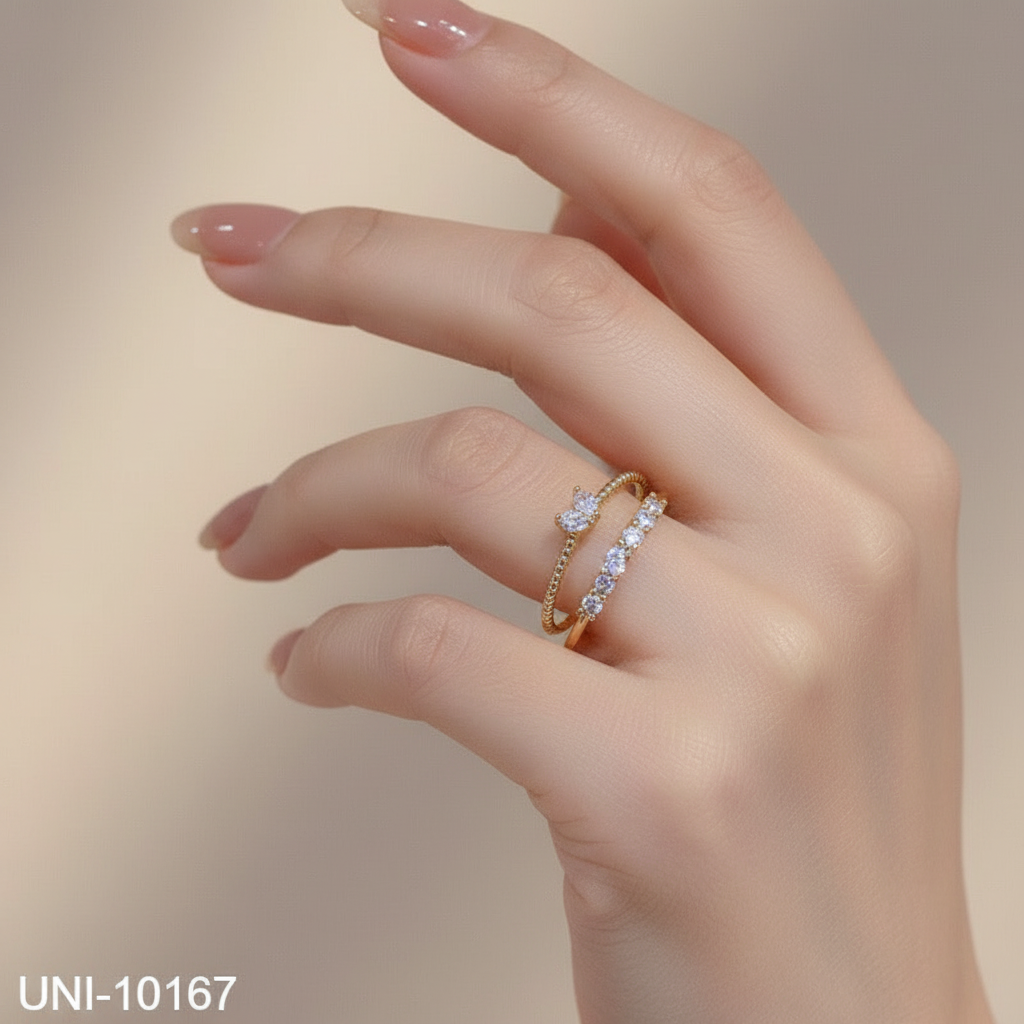 UNI-10167 - Crystal Diamond Gold - Ring Set Of 2