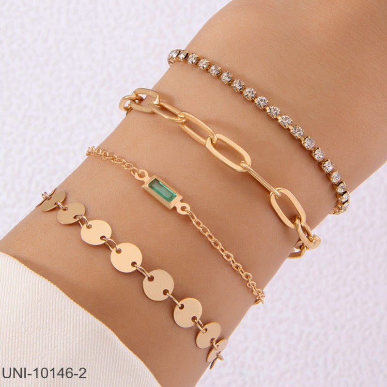 UNI-10146-2- Gem & Gold Chain   - Bracelet Set Of 4