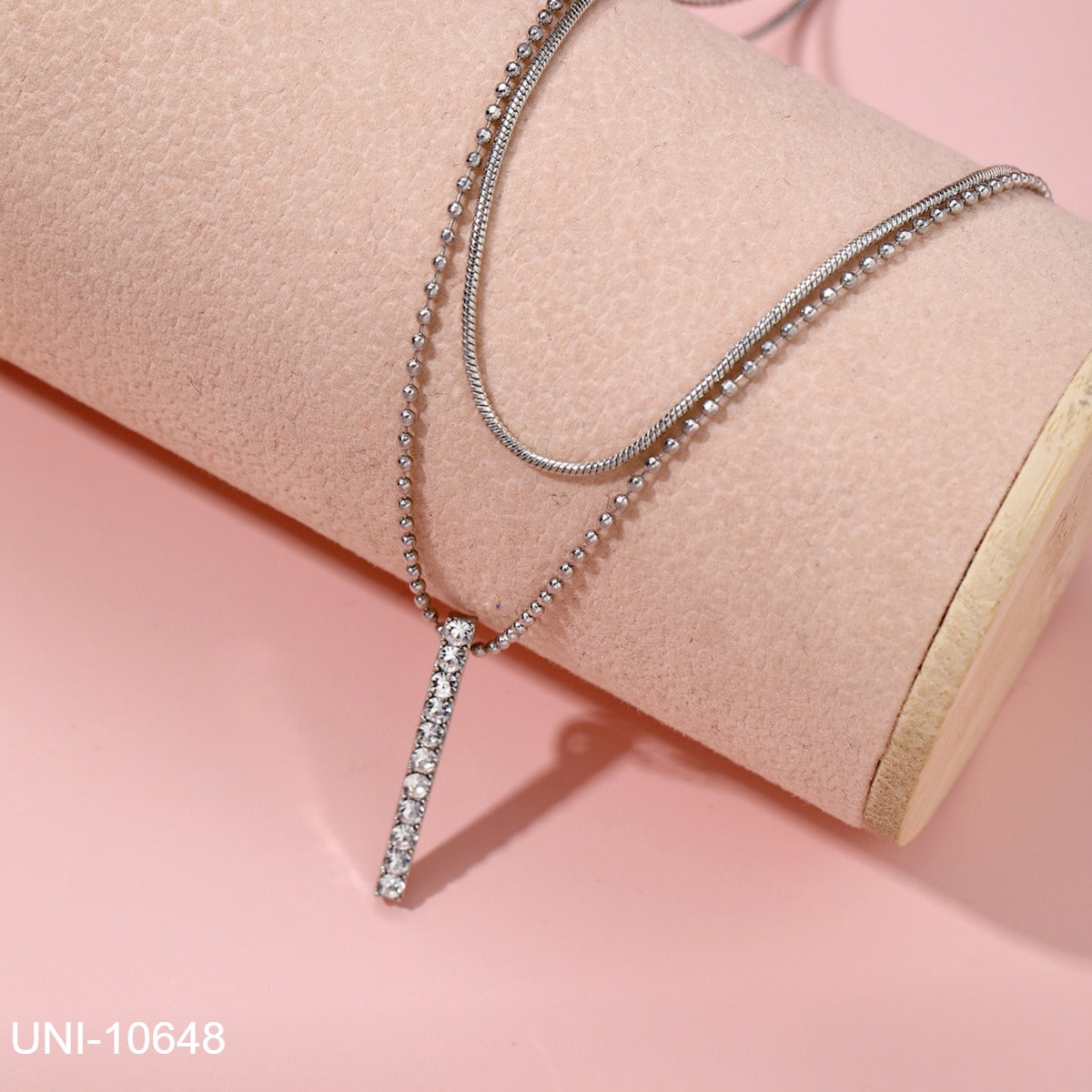 UNI-10648 - Classy Silver Double Layer  - Necklace Set Of 2