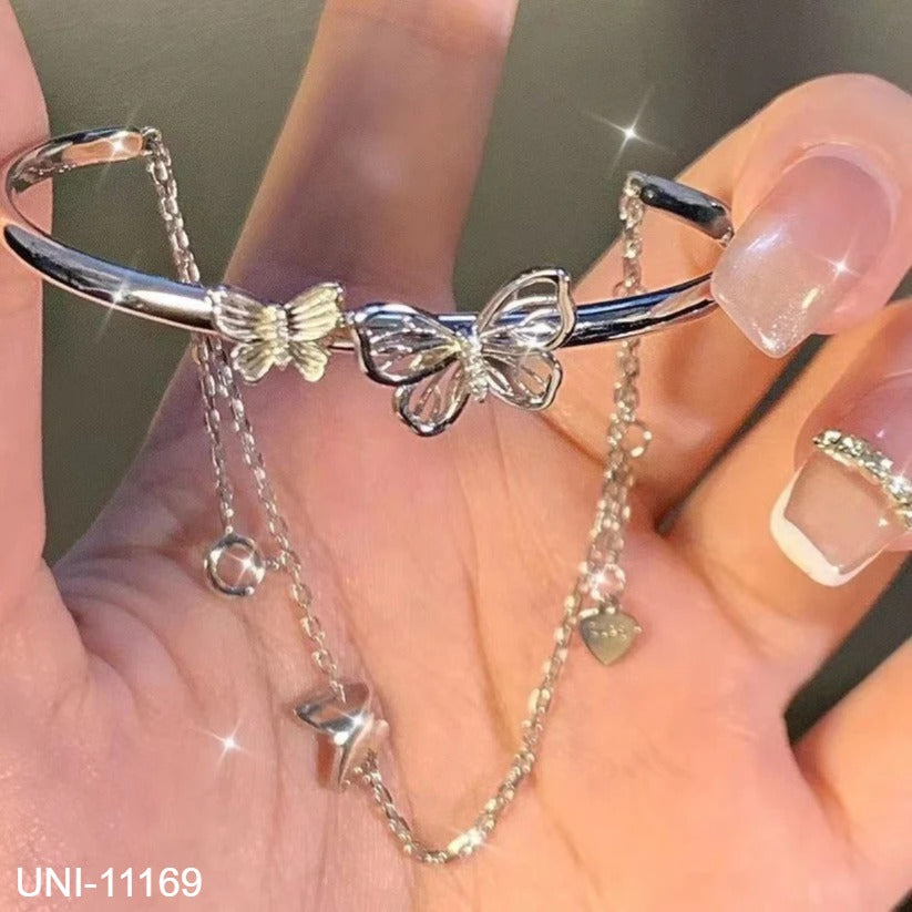 UNI-11169 - Heart & Butterfly Charms Bangle - Bracelet