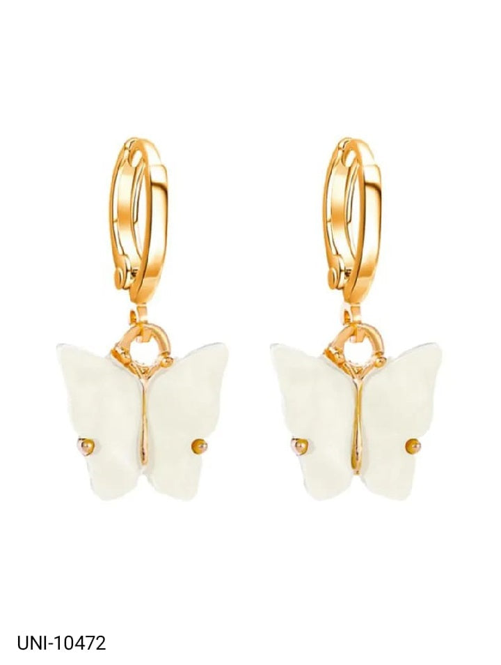 UNI-10472 - White Butterfly Gold - Earring
