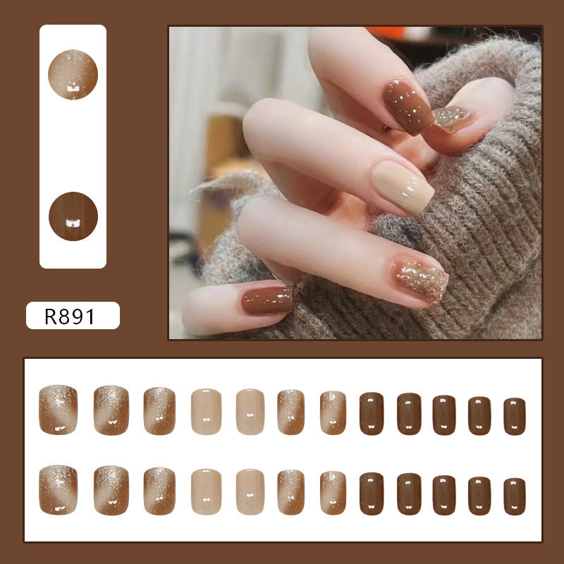 N-119 - Silver Sparkle &  Chocolate Color - Press On Nail Set Of 24