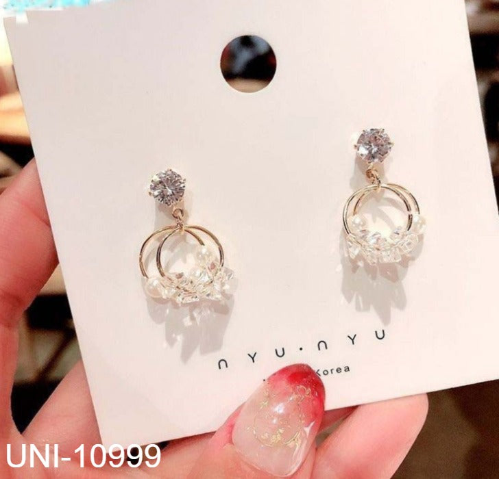 UNI-10999 - Diamond & Pearls Round Gold  - Earrings