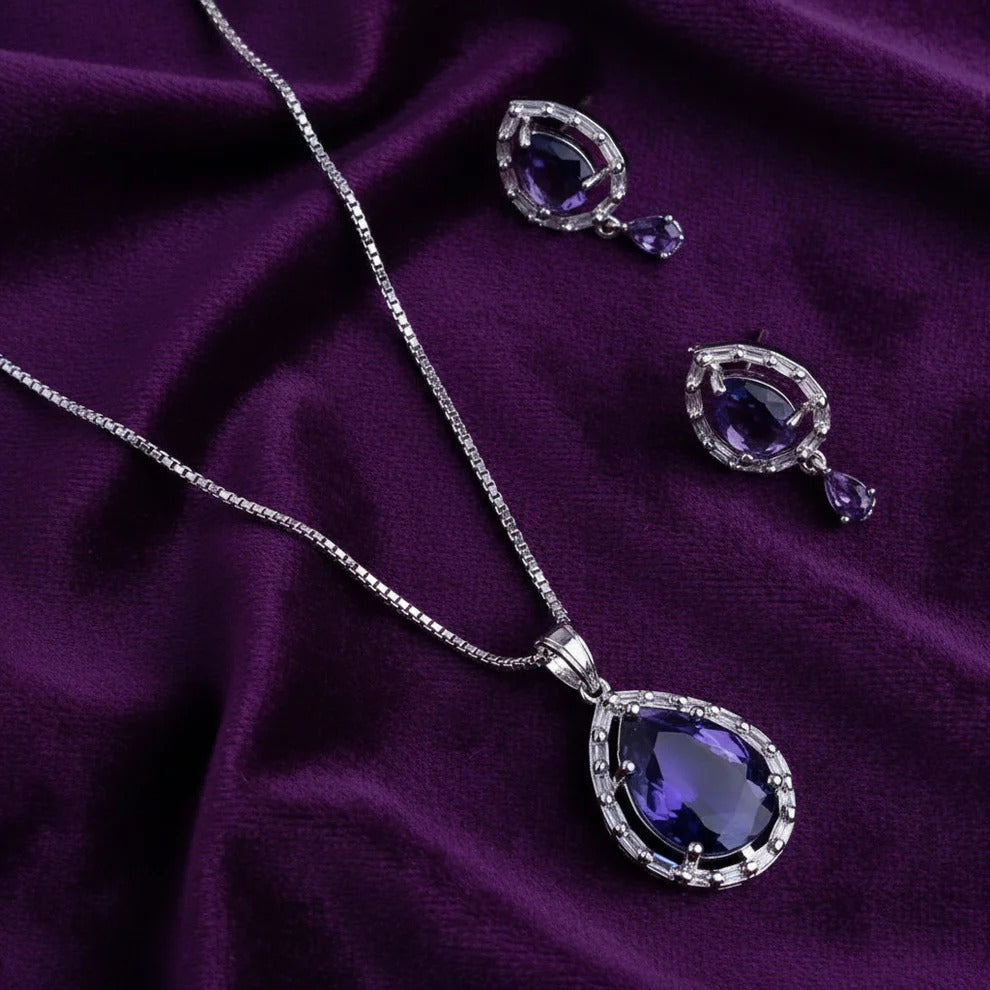 PJ-104 - Purple Natural Stone Silver - Jewelry Set