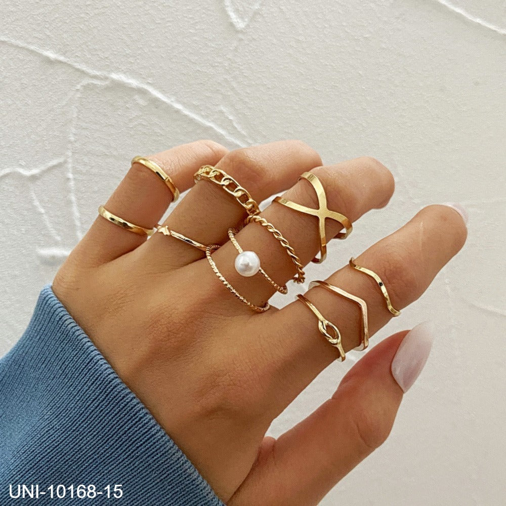 UNI-10168-15 - Classy Pearl Gold - Ring Set Of 10