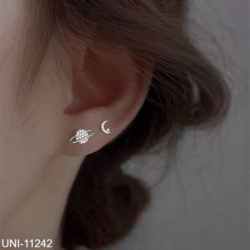 UNI-11242 - Moon Star & Planet Silver  - Ear Studs